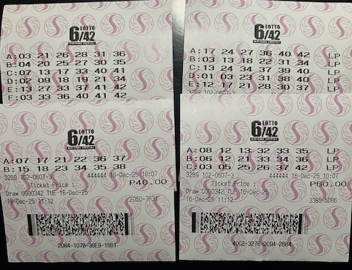 Lotto tickets for Draw 2 — December 16, 2025