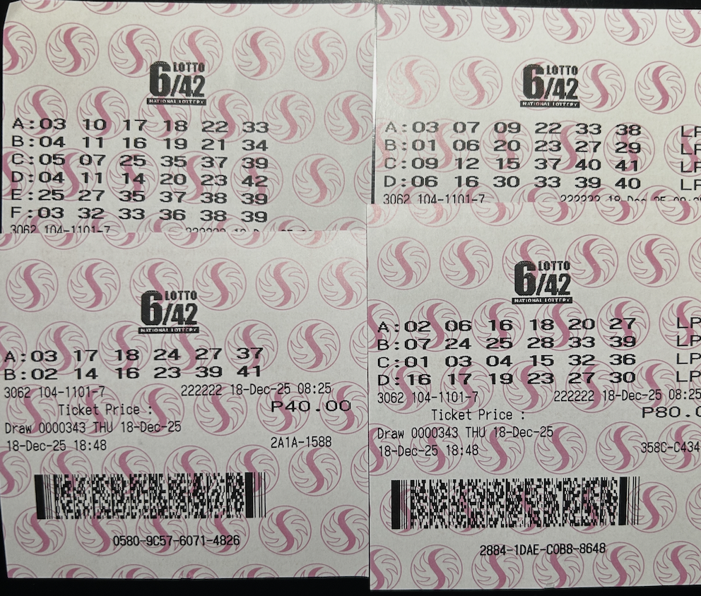 Lotto tickets for Draw 3 — December 18, 2025