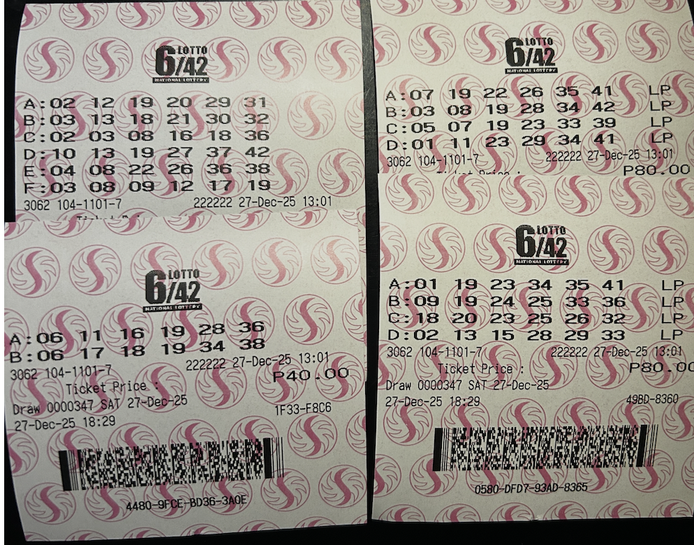 Lotto tickets for Draw 6 — December 27, 2025